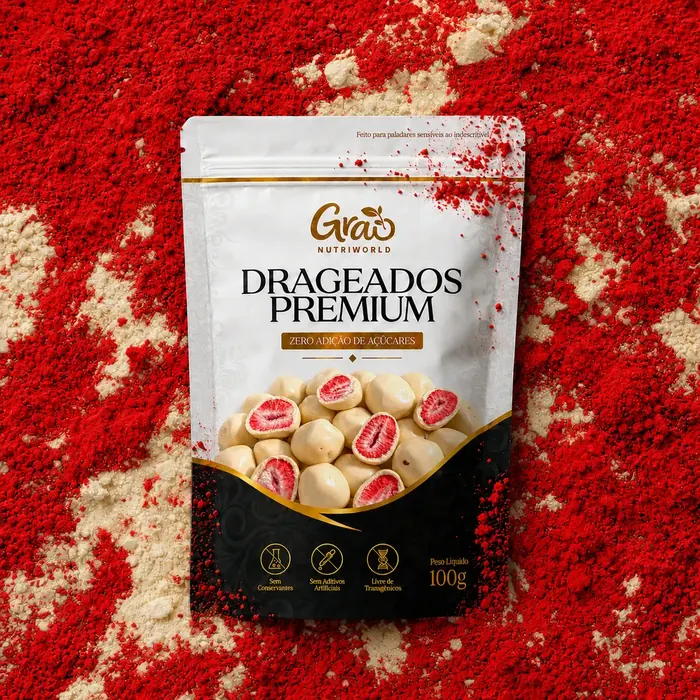 Morango Liofilizado Drageado com Chocolate Branco