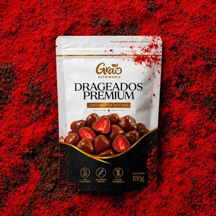 Morango Liofilizado Drageado com Chocolate Ao Leite