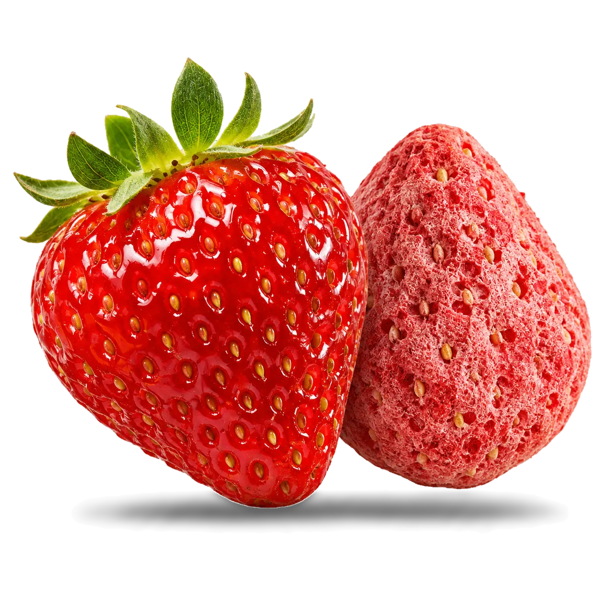 Comparação: morango fresco e morango liofilizado