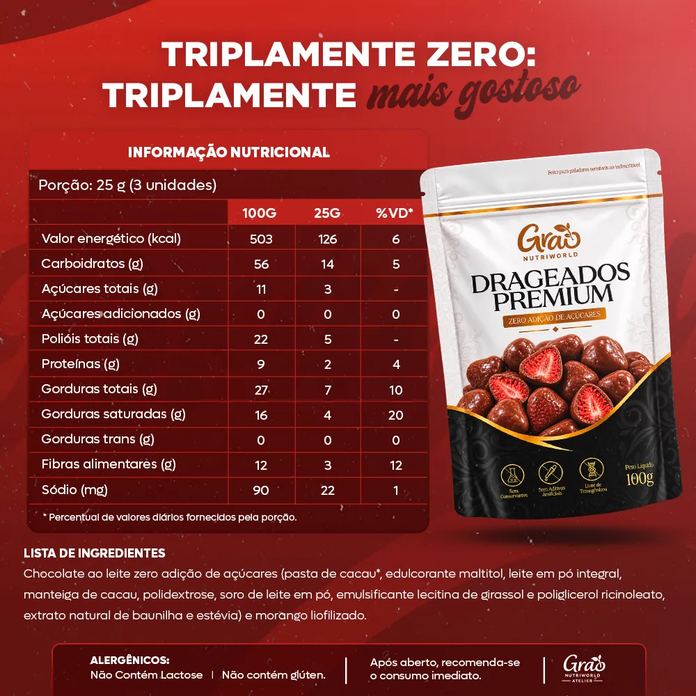 Tabela nutricional - Morango com chocolate ao leite